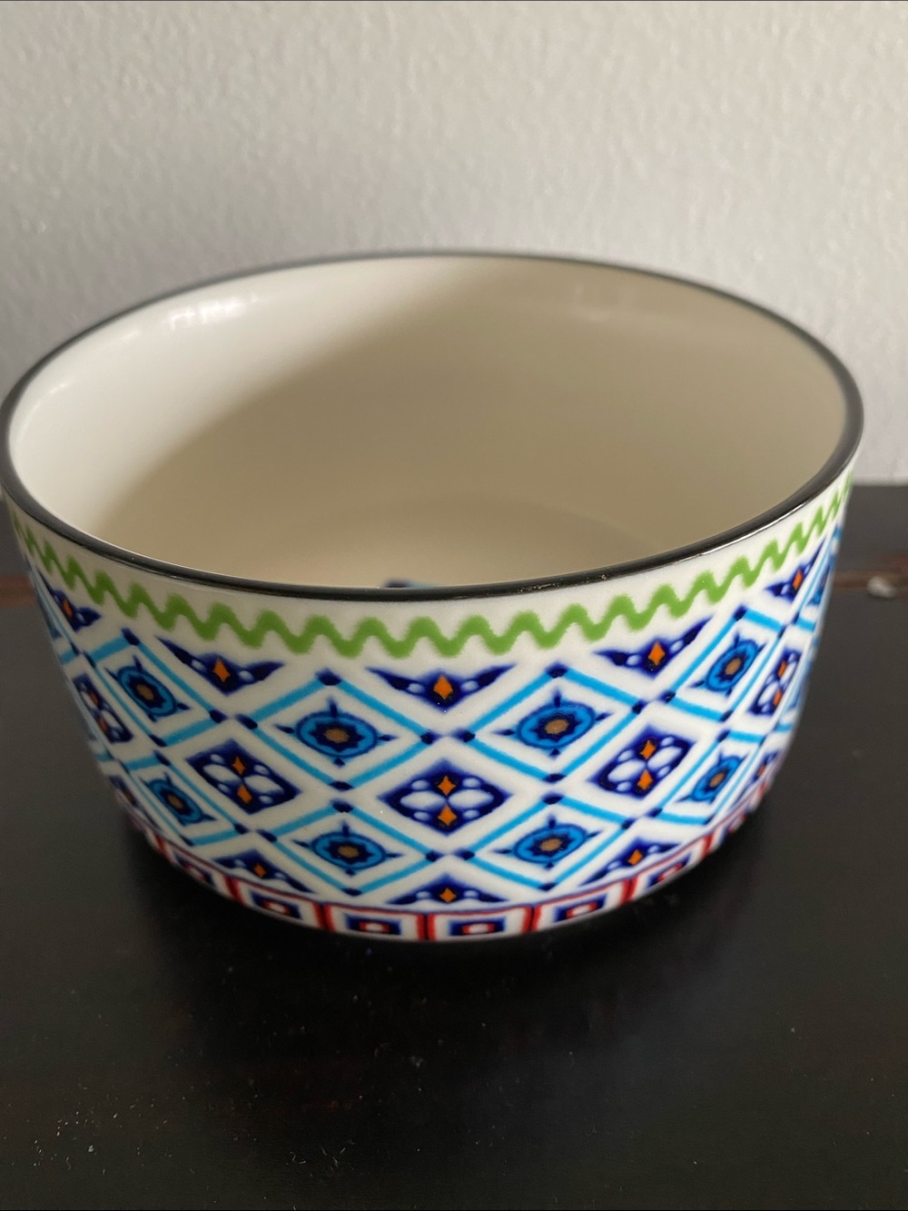 Geometric Ceramic Bowl with Blue & Green Pattern succulent planter pot